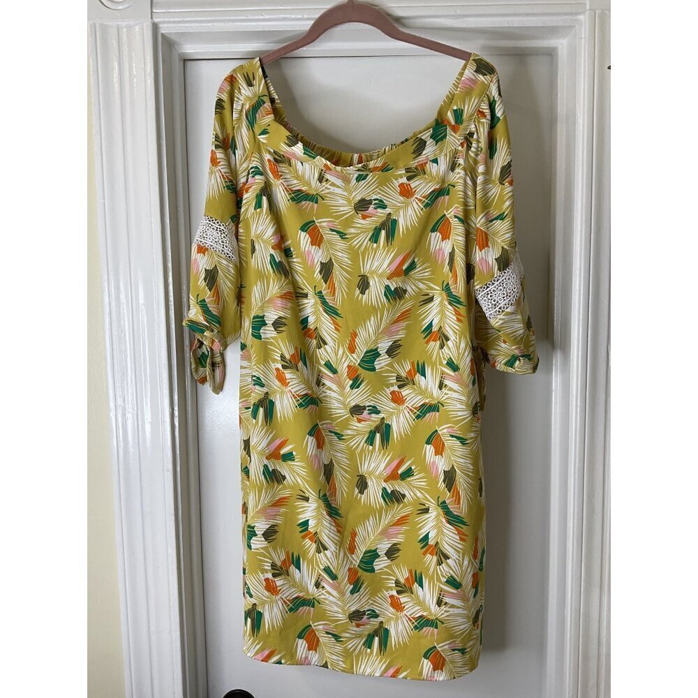 Banana Republic Off The Shoulders Women's Leaf Print Smock Dress Size 12